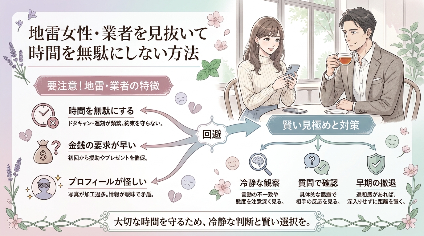 地雷女性・業者を見抜いて時間を無駄にしない方法