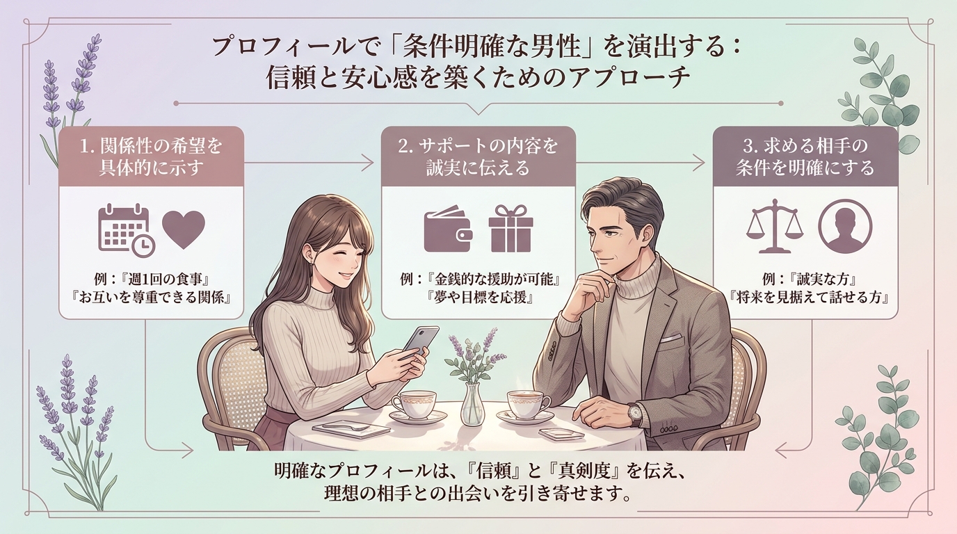 プロフィールで「条件明確な男性」を演出する