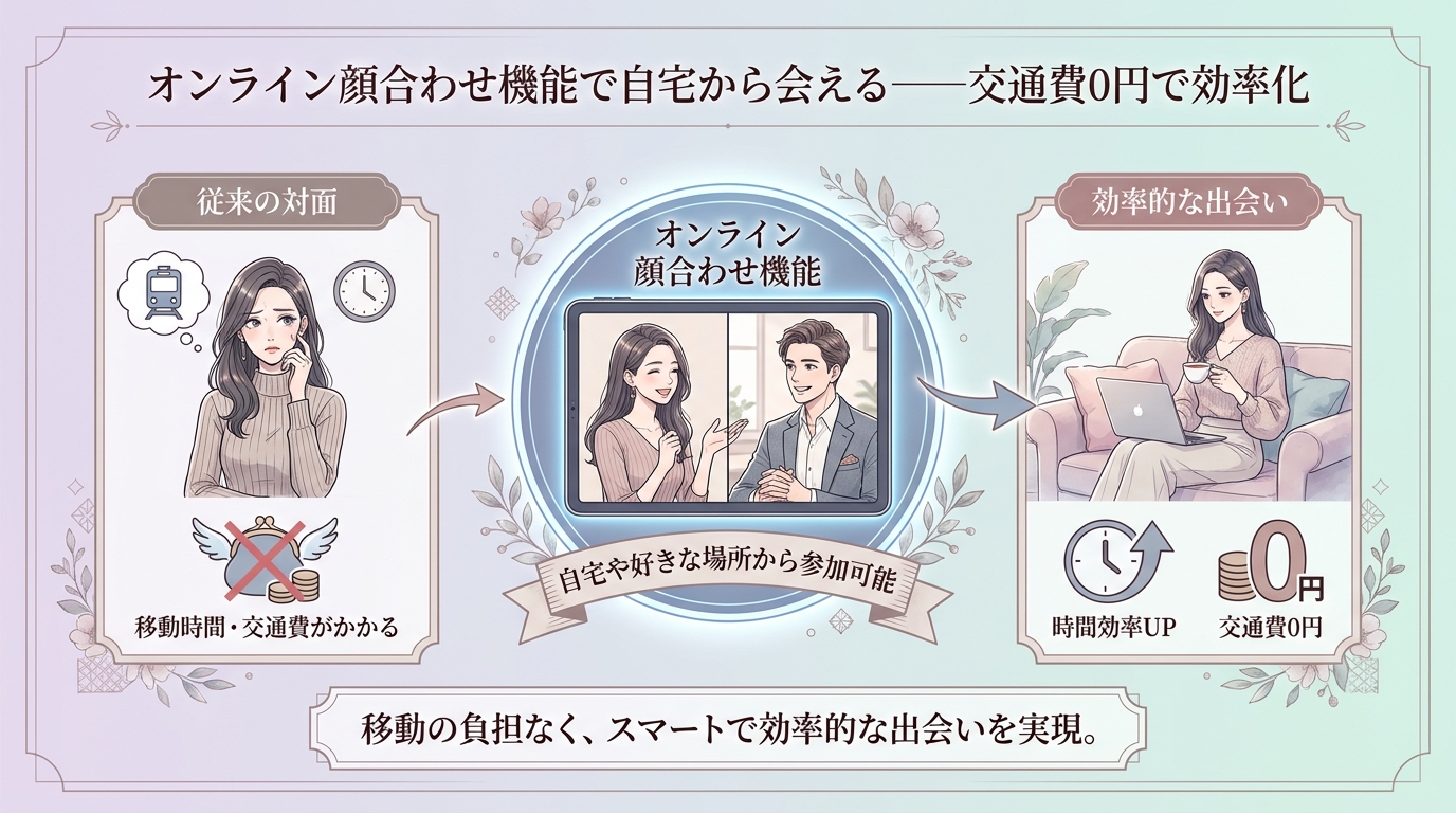 オンライン顔合わせ機能で自宅から会える——交通費0円で効率化