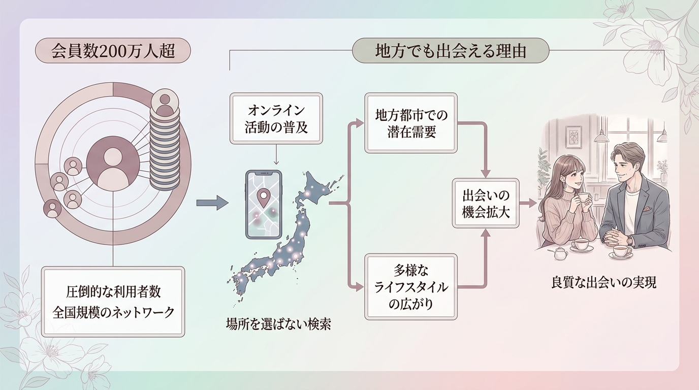 会員数200万人超——地方でも出会える理由